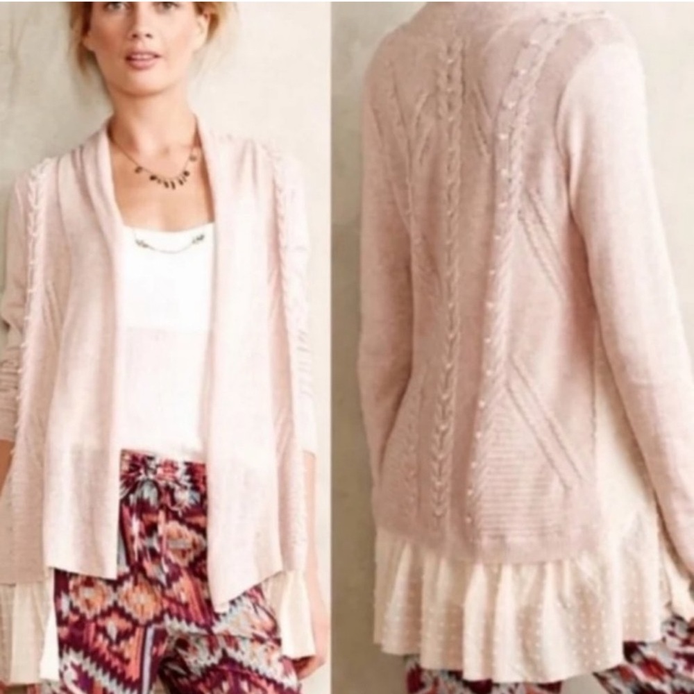 Anthropologie - Knitted & Knotted Cashmere Blend Light Pink Cardigan Sweater
